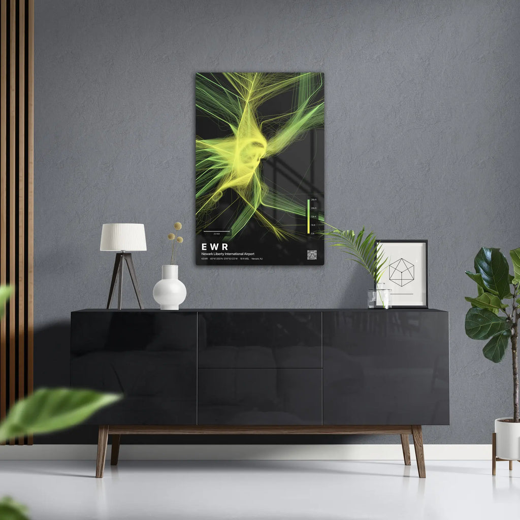 EWR flight path print — Citrus theme · Dark in foyer setting [hotspot:50]