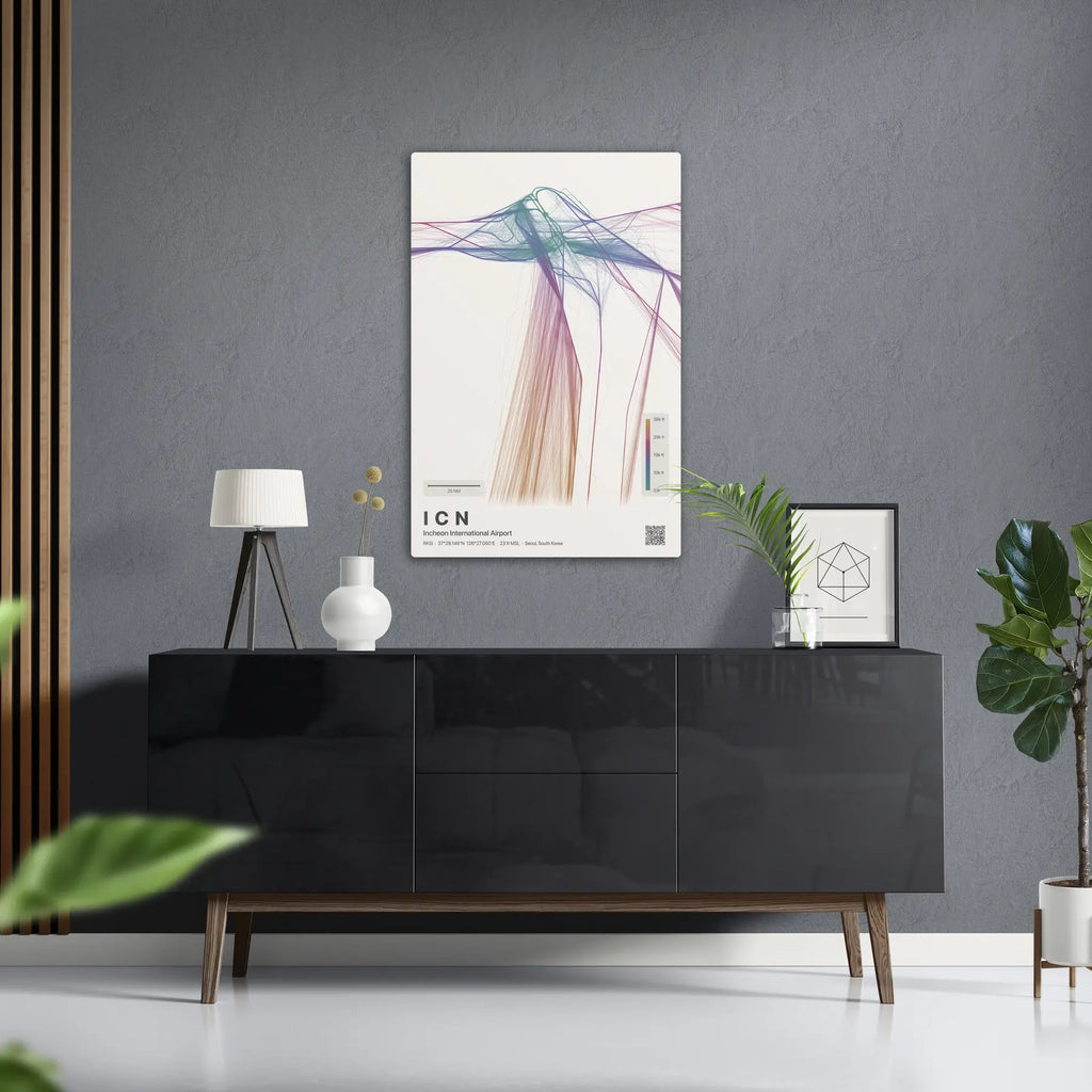 ICN flight path print — Aurora theme · Light in foyer setting [hotspot:50]