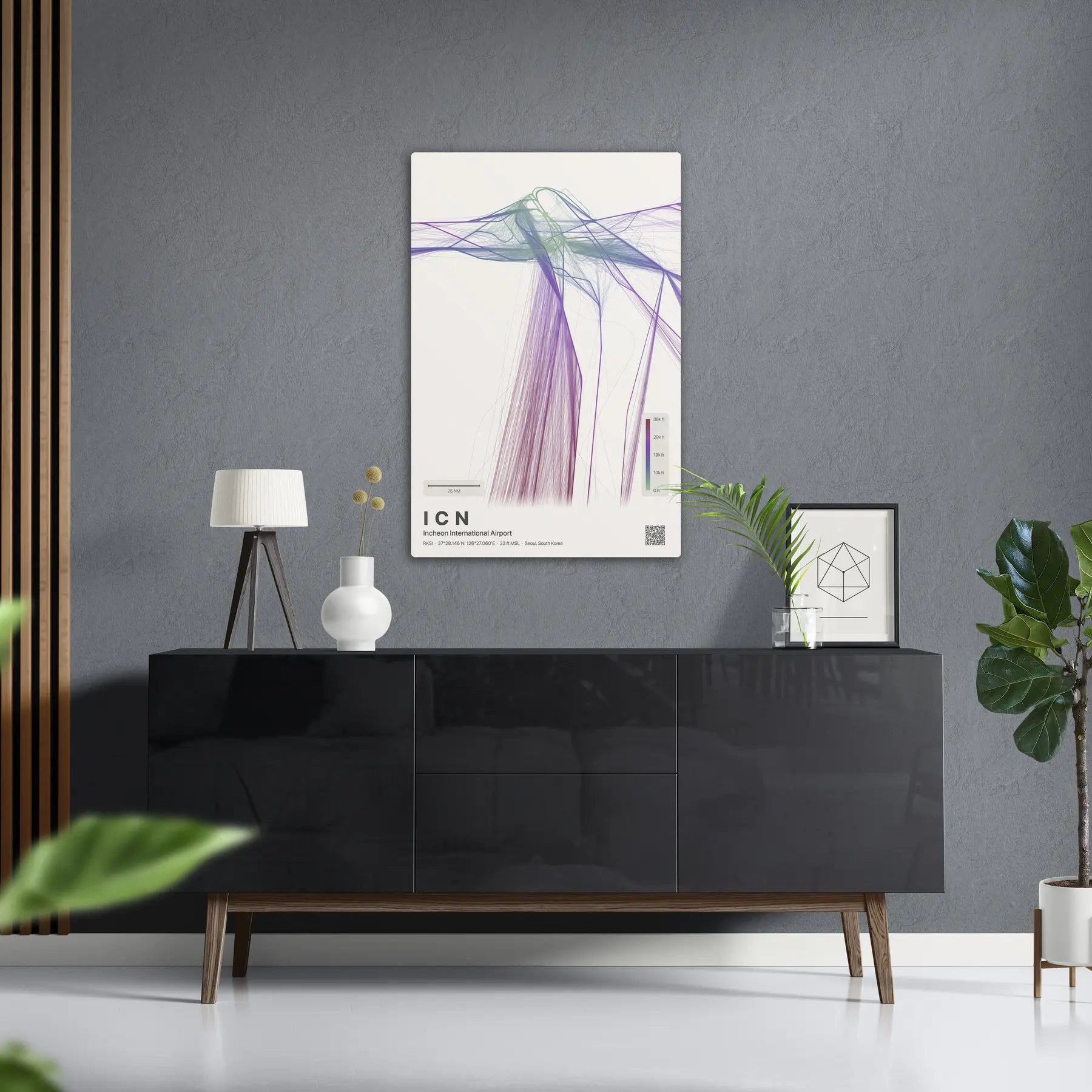 ICN flight path print — Prism theme · Light in foyer setting [hotspot:50]