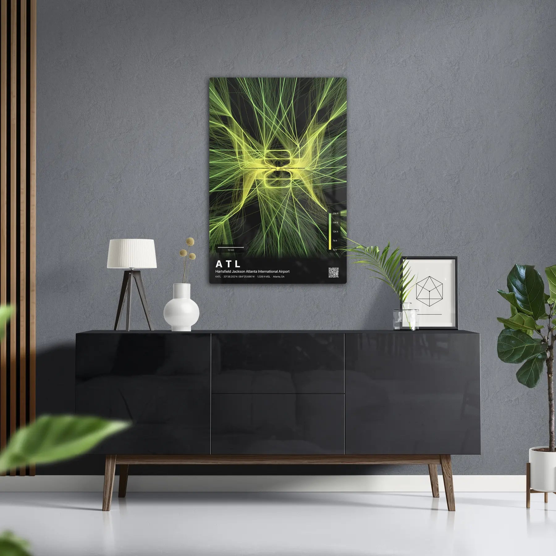 ATL flight path print — Citrus theme · Dark in foyer setting [hotspot:50]
