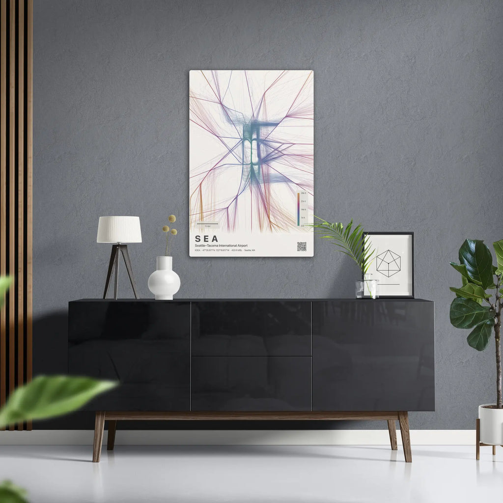 SEA flight path print — Aurora theme · Light in foyer setting [hotspot:50]
