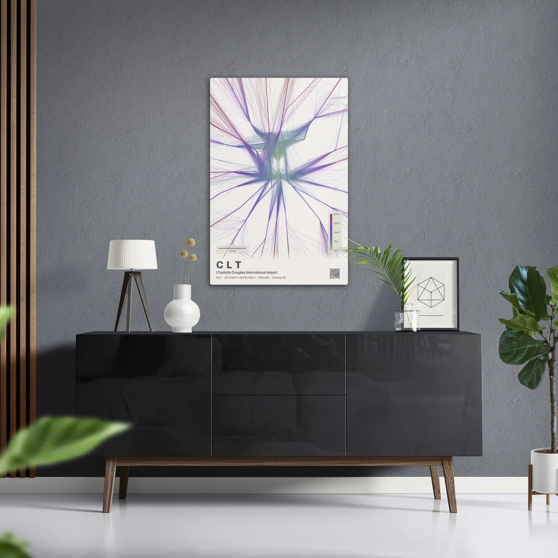 CLT flight path print — Prism theme · Light in foyer setting [hotspot:50]