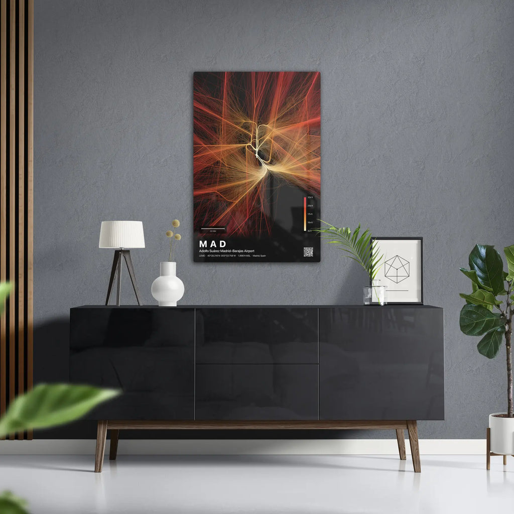 MAD flight path print — Inferno theme · Dark in foyer setting [hotspot:50]