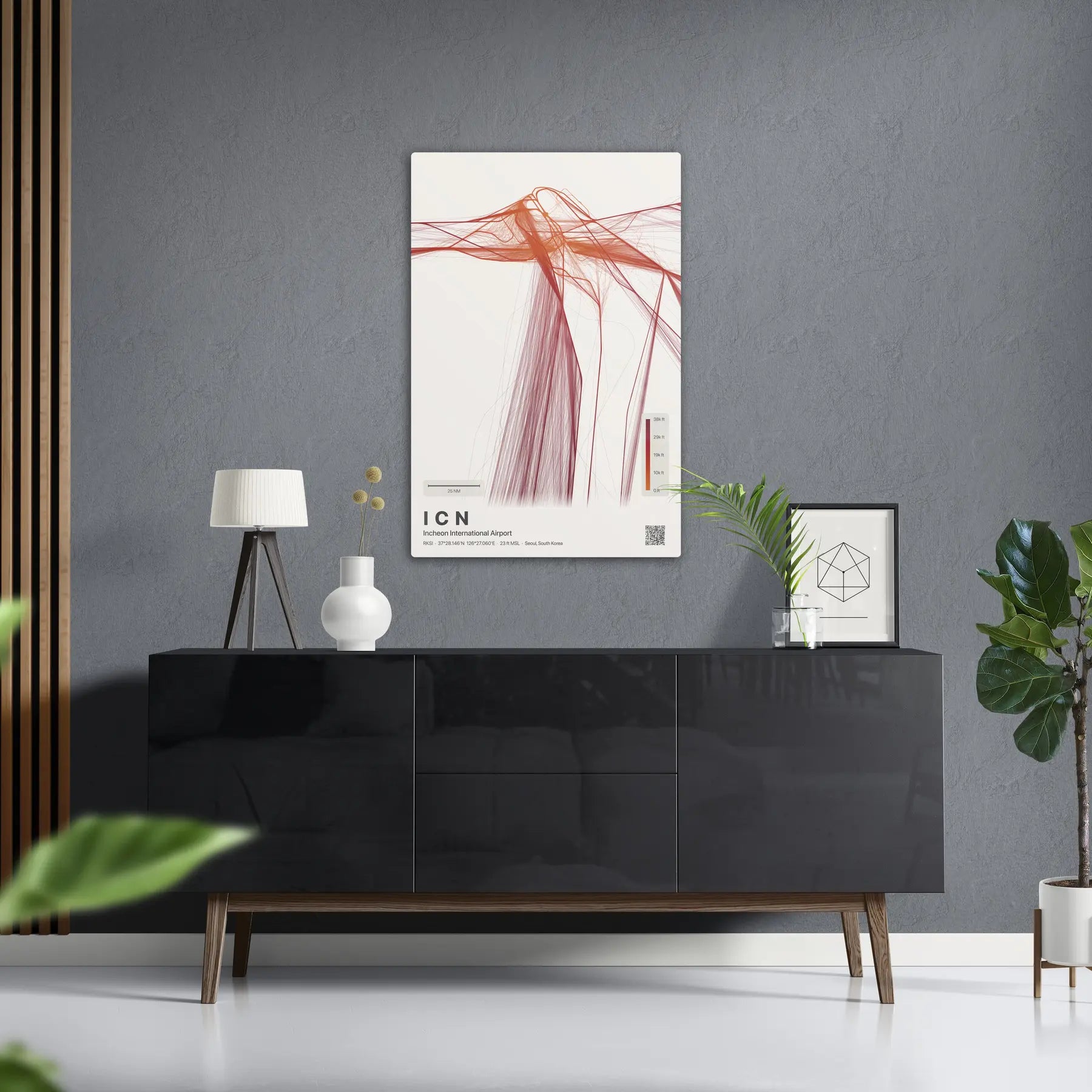 ICN flight path print — Inferno theme · Light in foyer setting [hotspot:50]