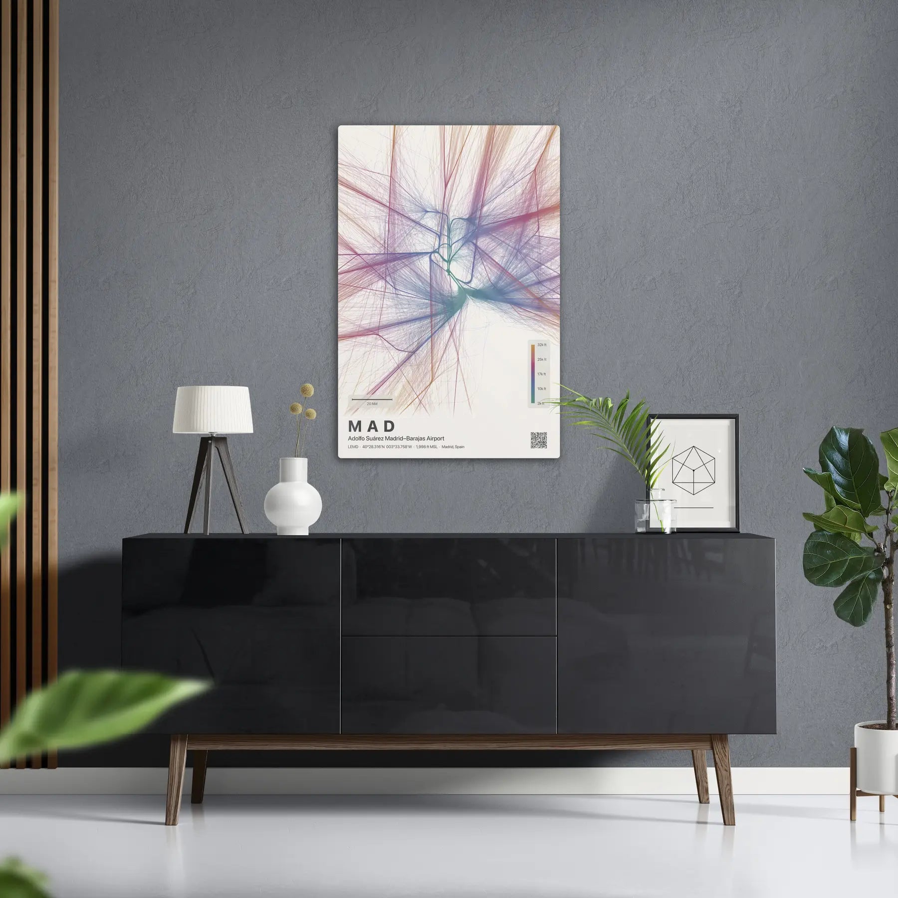 MAD flight path print — Aurora theme · Light in foyer setting [hotspot:50]