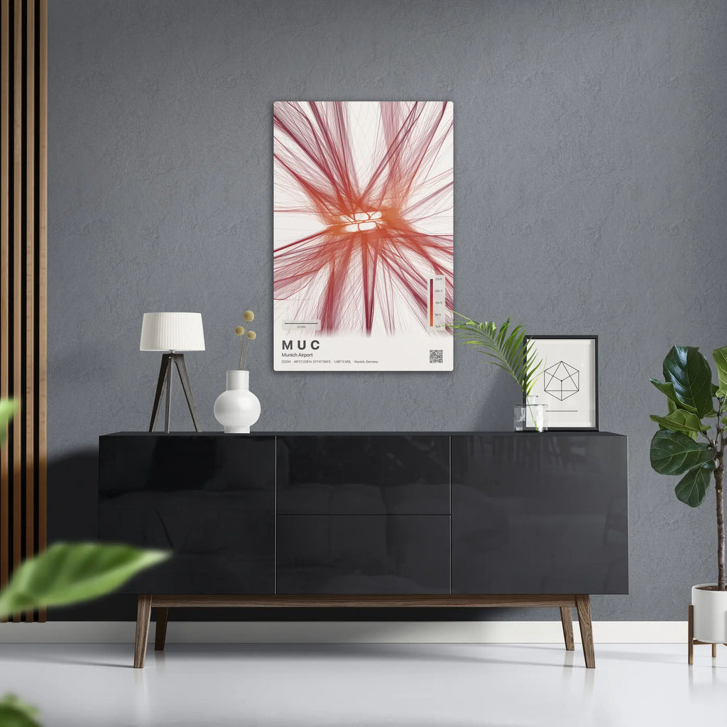 MUC flight path print — Inferno theme · Light in foyer setting [hotspot:50]