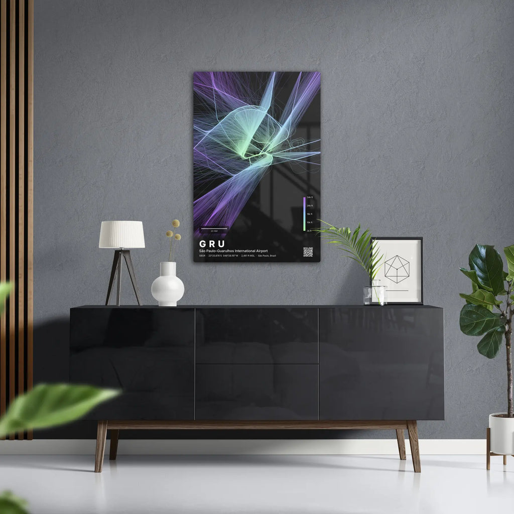 GRU flight path print — Prism theme · Dark in foyer setting [hotspot:50]