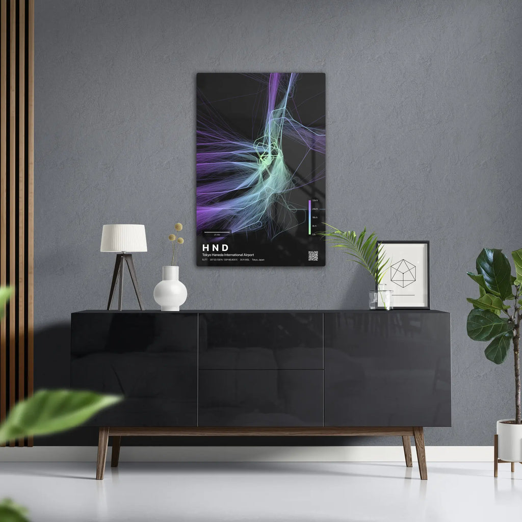 HND flight path print — Prism theme · Dark in foyer setting [hotspot:50]