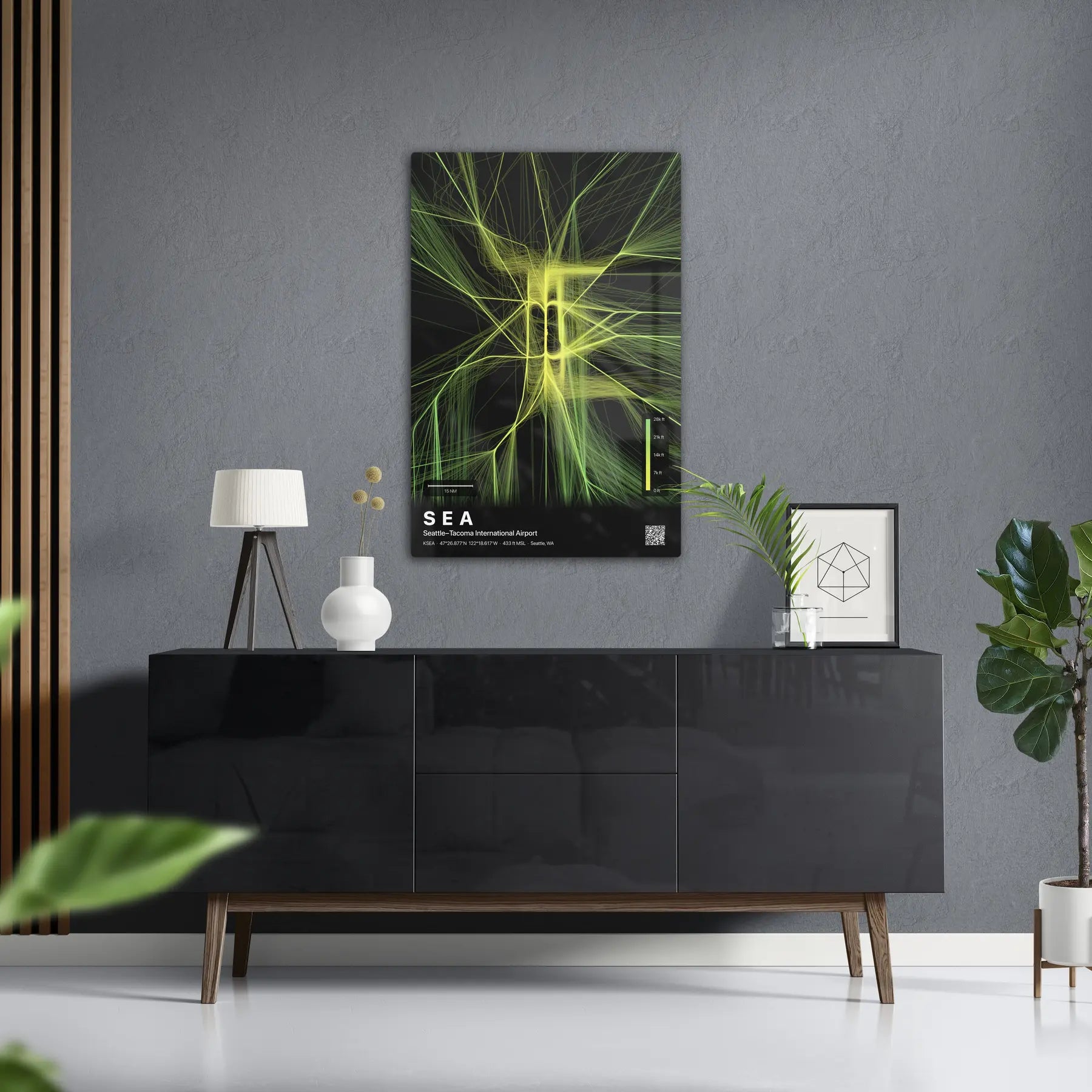 SEA flight path print — Citrus theme · Dark in foyer setting [hotspot:50]
