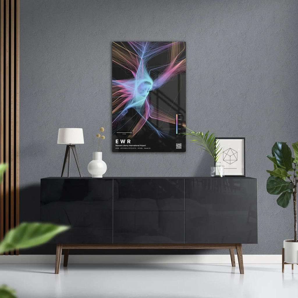 EWR flight path print — Aurora theme · Dark in foyer setting [hotspot:50]