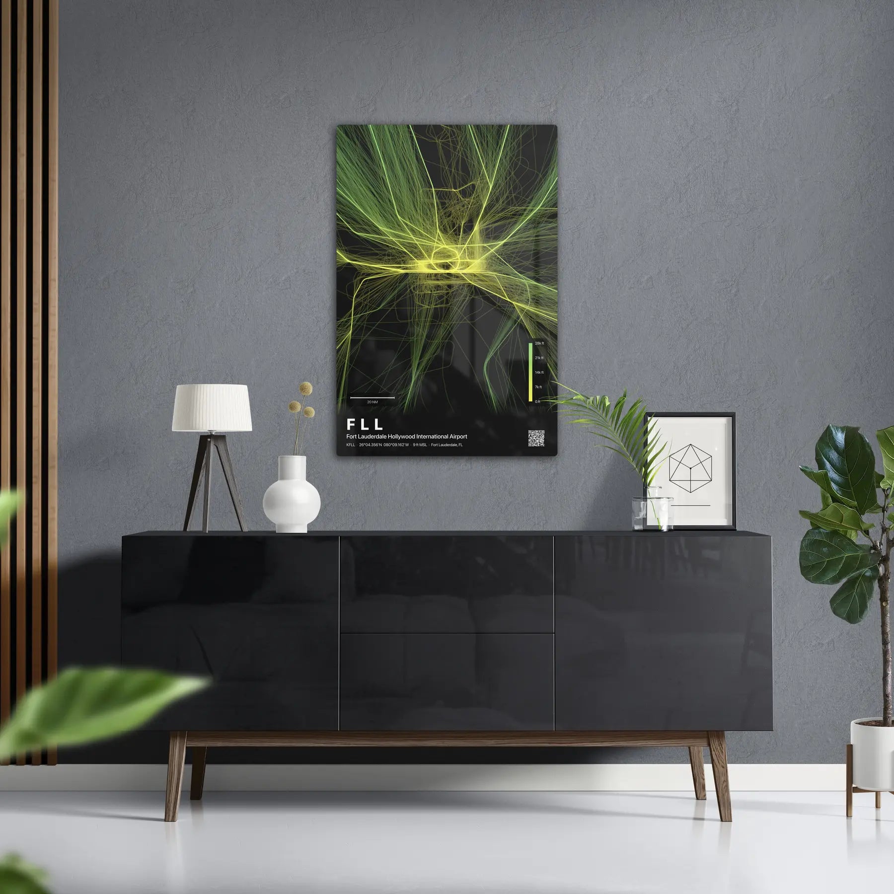 FLL flight path print — Citrus theme · Dark in foyer setting [hotspot:50]
