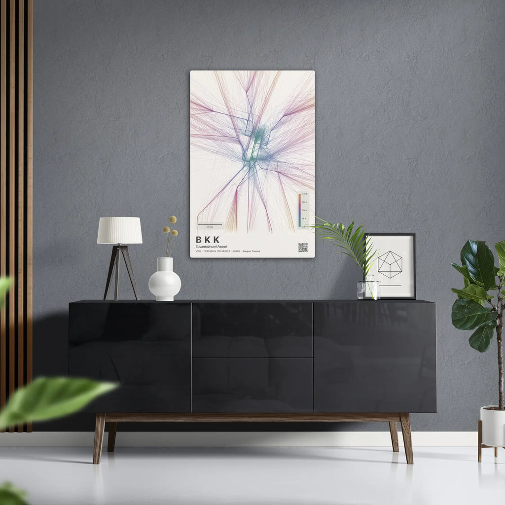 BKK flight path print — Aurora theme · Light in foyer setting [hotspot:50]