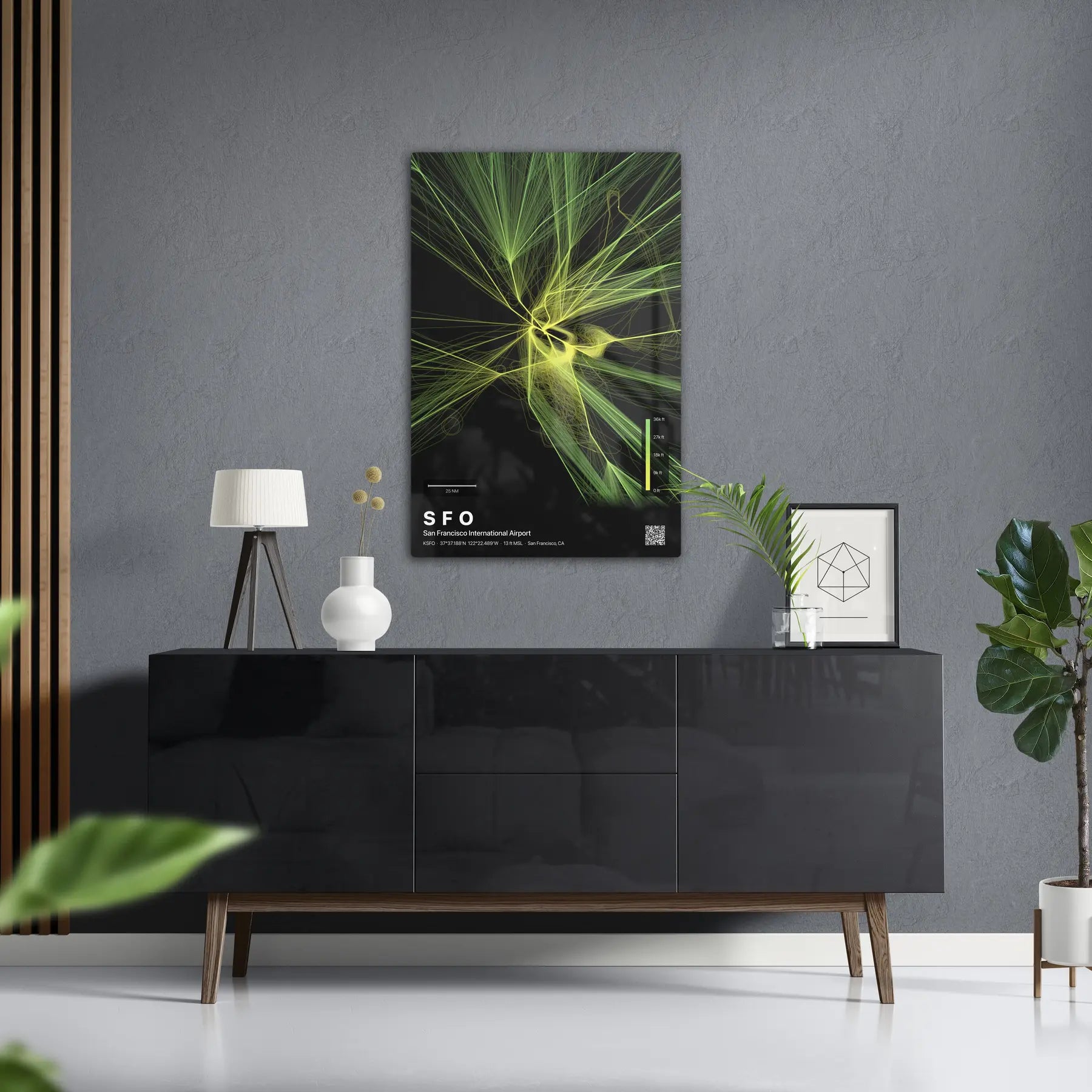 SFO flight path print — Citrus theme · Dark in foyer setting [hotspot:50]