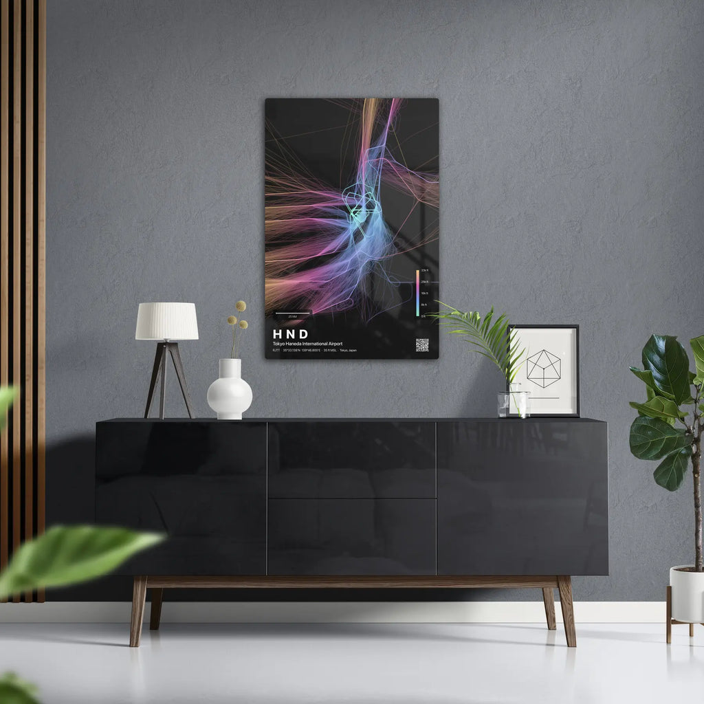 HND flight path print — Aurora theme · Dark in foyer setting [hotspot:50]