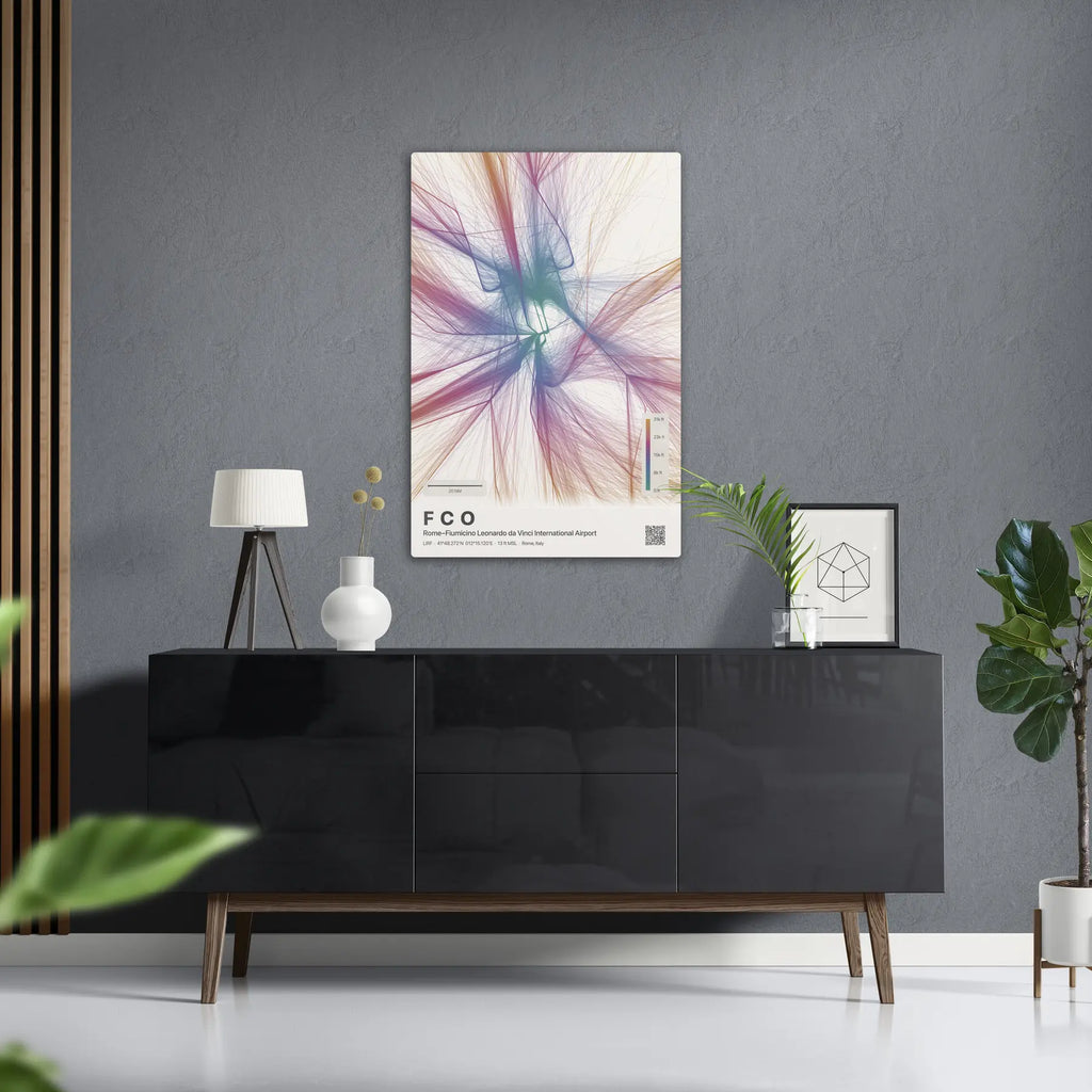 FCO flight path print — Aurora theme · Light in foyer setting [hotspot:50]