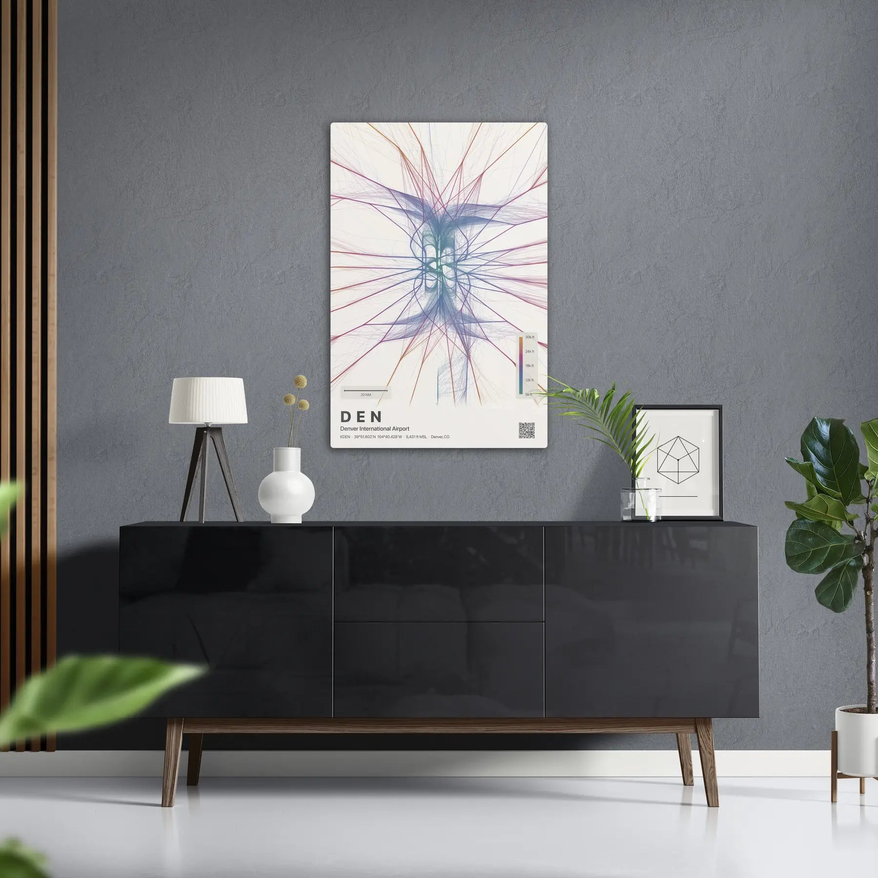 DEN flight path print — Aurora theme · Light in foyer setting [hotspot:50]
