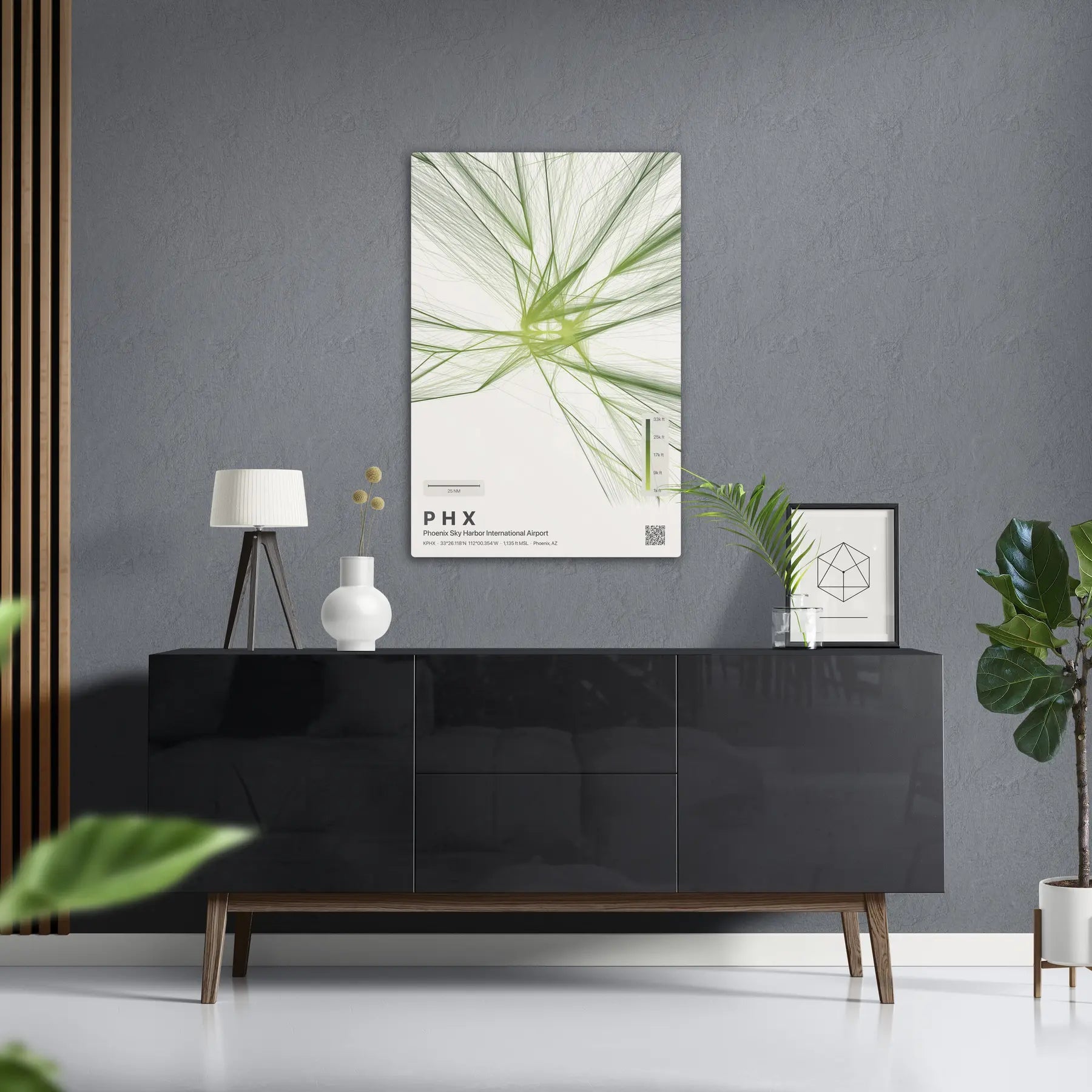 PHX flight path print — Citrus theme · Light in foyer setting [hotspot:50]