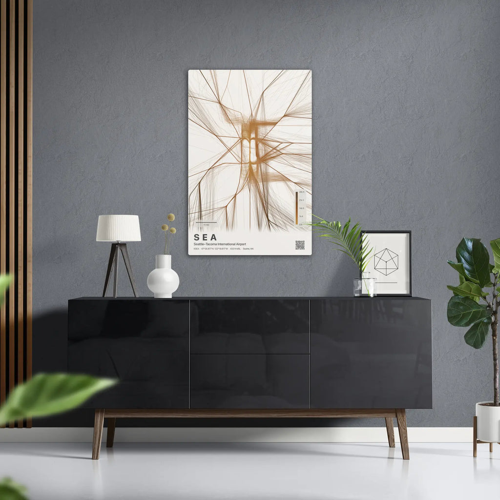 SEA flight path print — Solana theme · Light in foyer setting [hotspot:50]