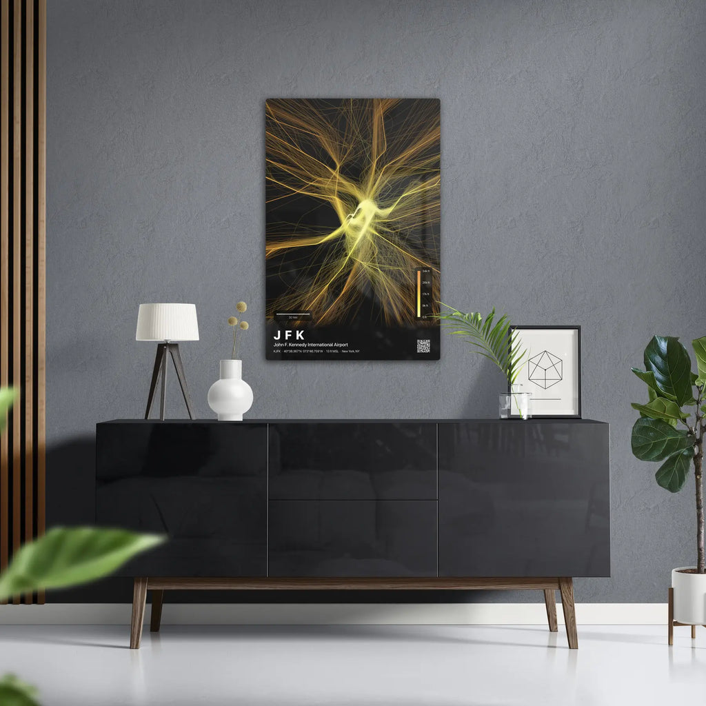 JFK flight path print — Solana theme · Dark in foyer setting [hotspot:50]