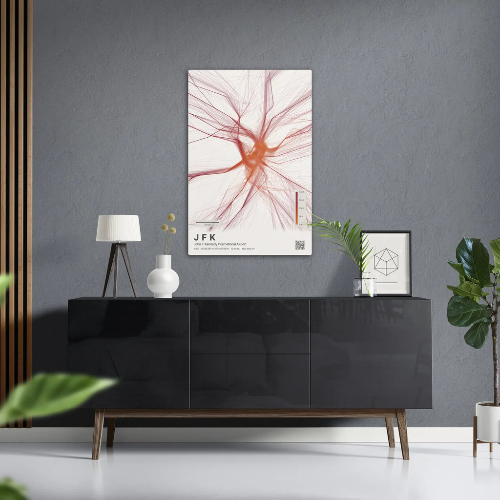 JFK flight path print — Inferno theme · Light in foyer setting [hotspot:50]
