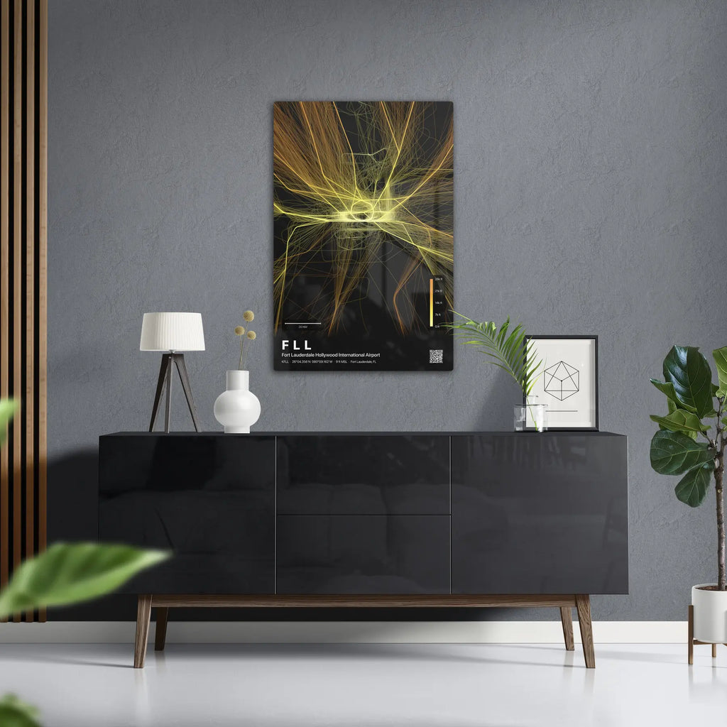 FLL flight path print — Solana theme · Dark in foyer setting [hotspot:50]