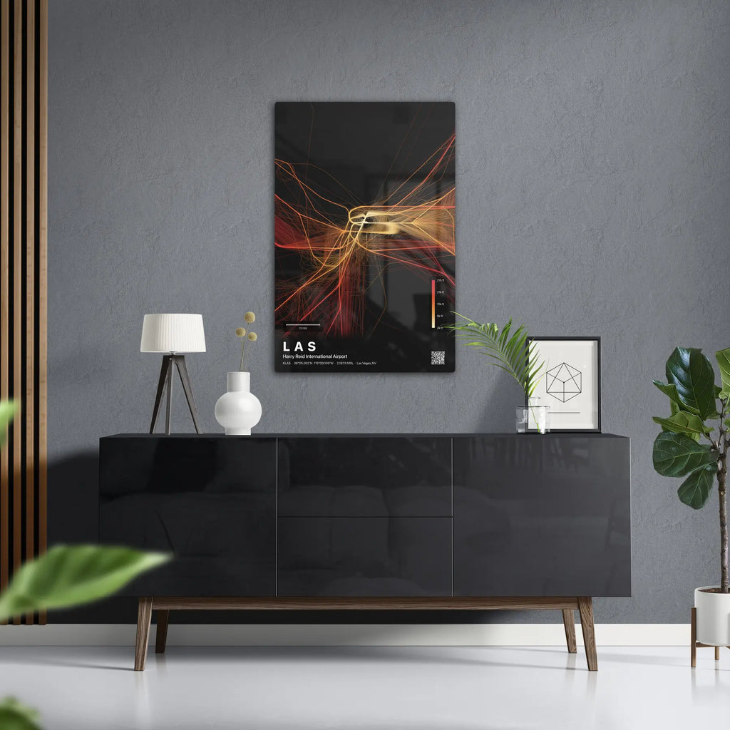 LAS flight path print — Inferno theme · Dark in foyer setting [hotspot:50]