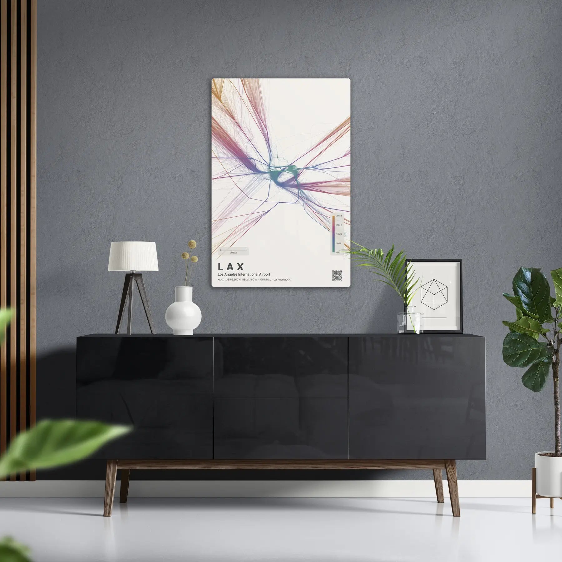 LAX flight path print — Aurora theme · Light in foyer setting [hotspot:50]