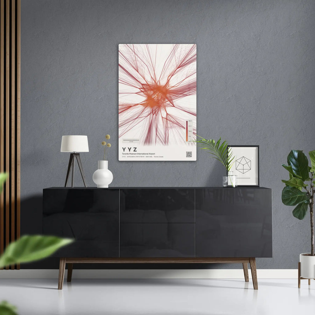YYZ flight path print — Inferno theme · Light in foyer setting [hotspot:50]