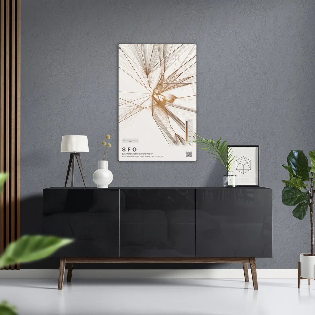 SFO flight path print — Solana theme · Light in foyer setting [hotspot:50]