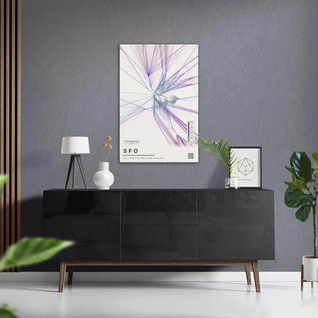 SFO flight path print — Prism theme · Light in foyer setting [hotspot:50]