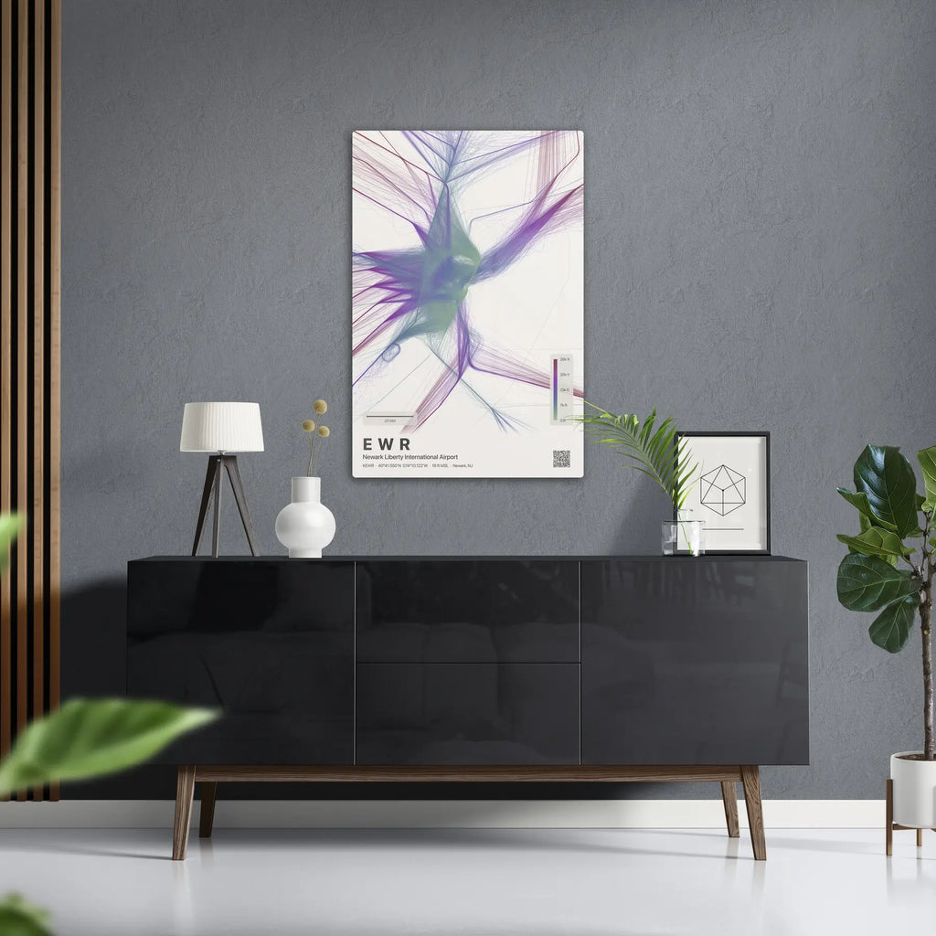 EWR flight path print — Prism theme · Light in foyer setting [hotspot:50]