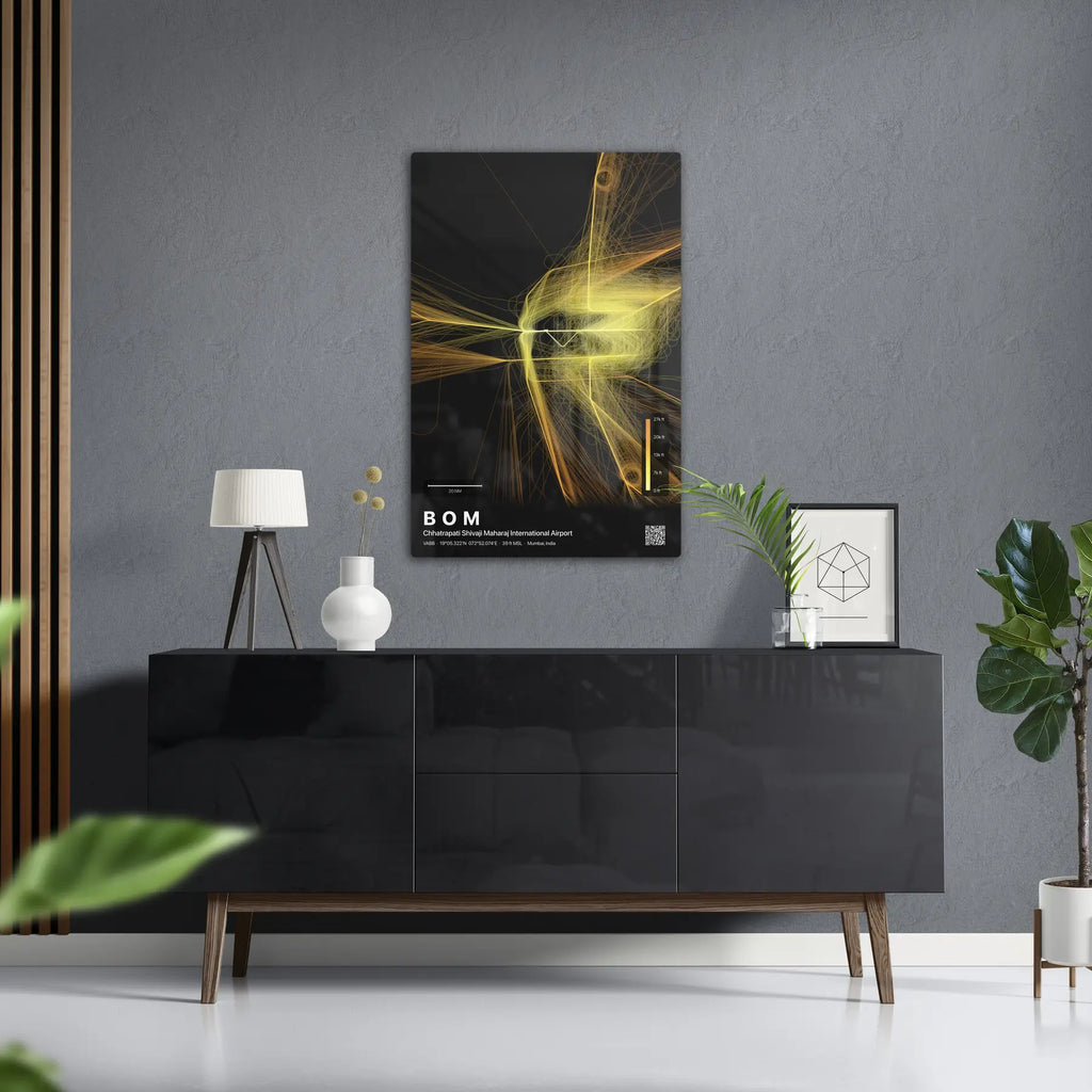 BOM flight path print — Solana theme · Dark in foyer setting [hotspot:50]
