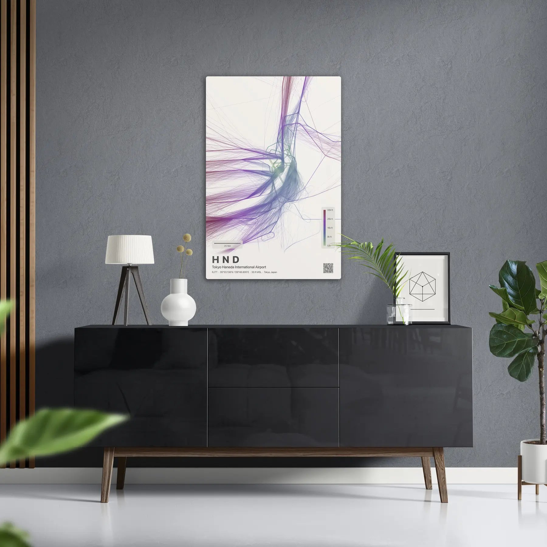 HND flight path print — Prism theme · Light in foyer setting [hotspot:50]