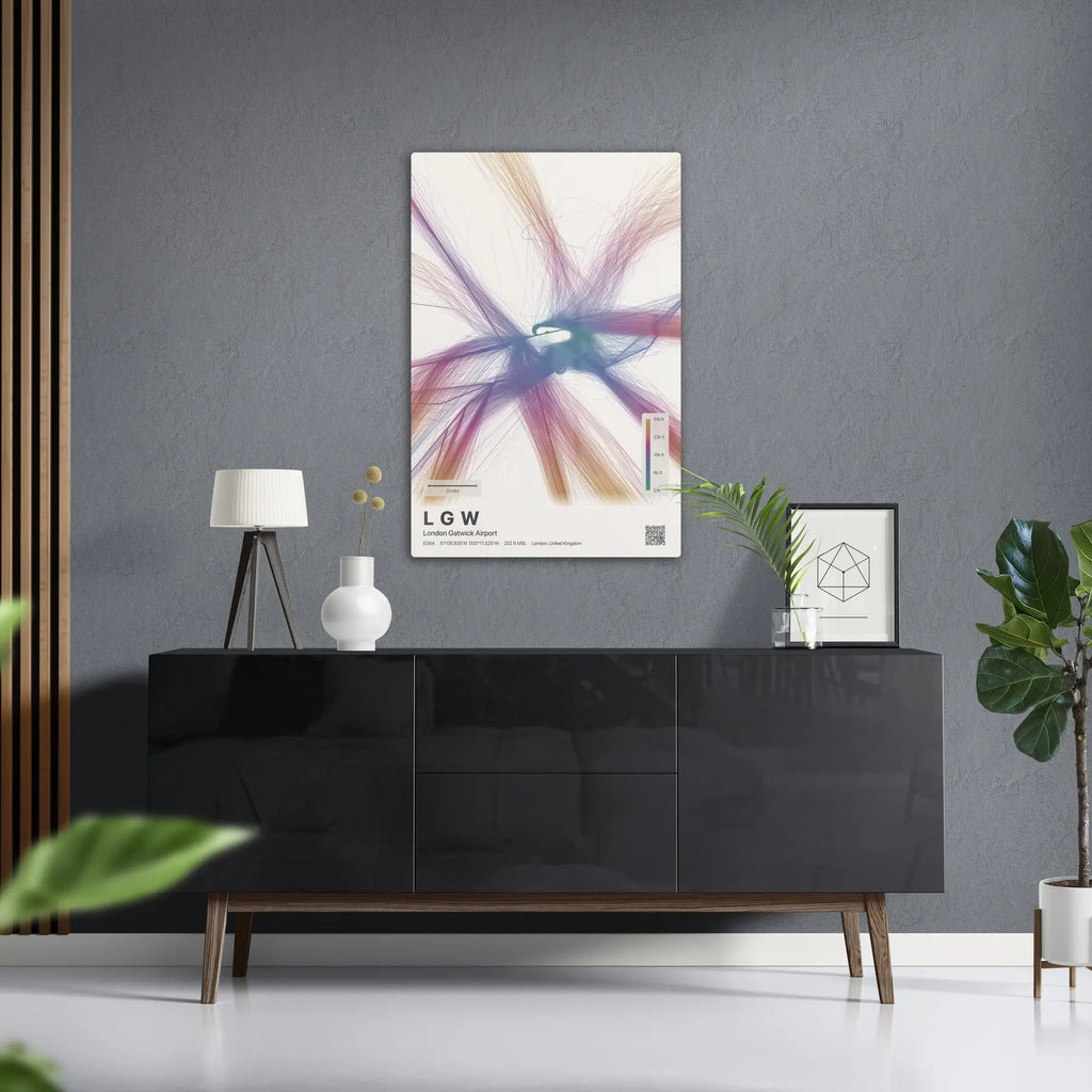 LGW flight path print — Aurora theme · Light in foyer setting [hotspot:50]