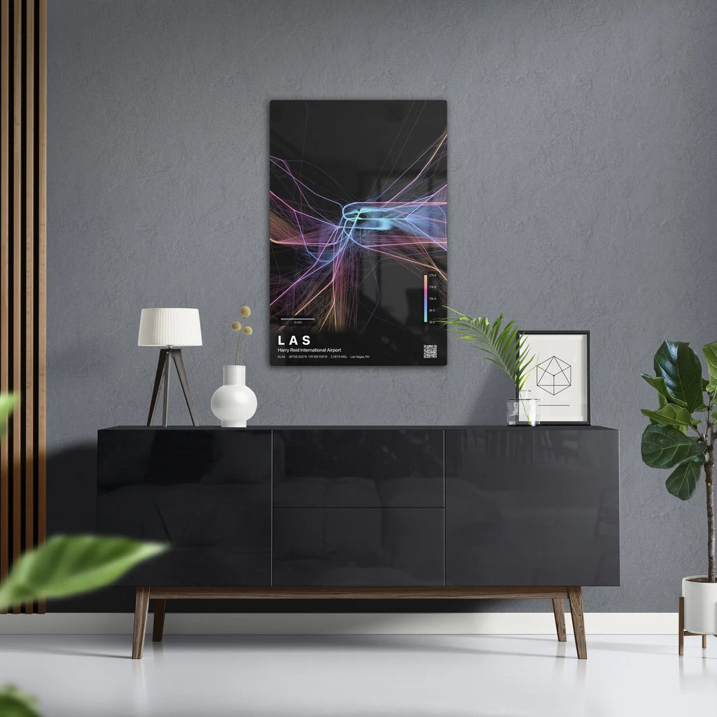 LAS flight path print — Aurora theme · Dark in foyer setting [hotspot:50]
