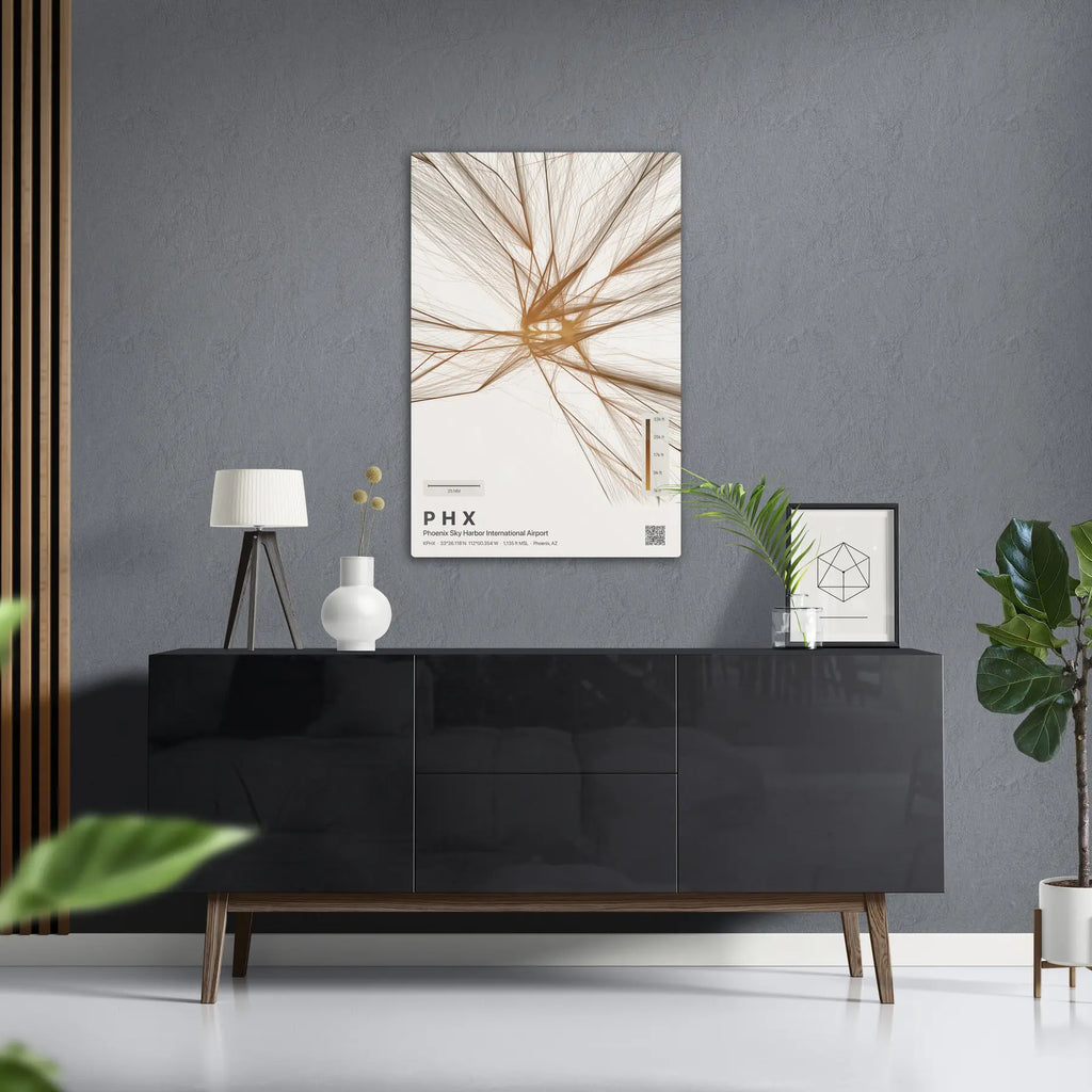 PHX flight path print — Solana theme · Light in foyer setting [hotspot:50]
