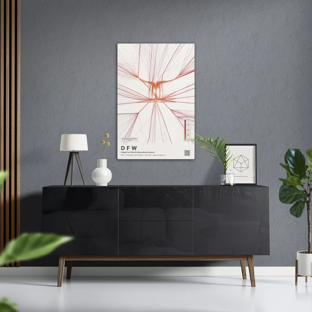 DFW flight path print — Inferno theme · Light in foyer setting [hotspot:50]