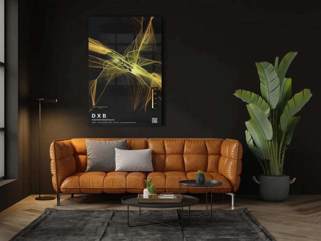 DXB flight path print — Solana theme · Dark in living-room setting [hotspot:46]
