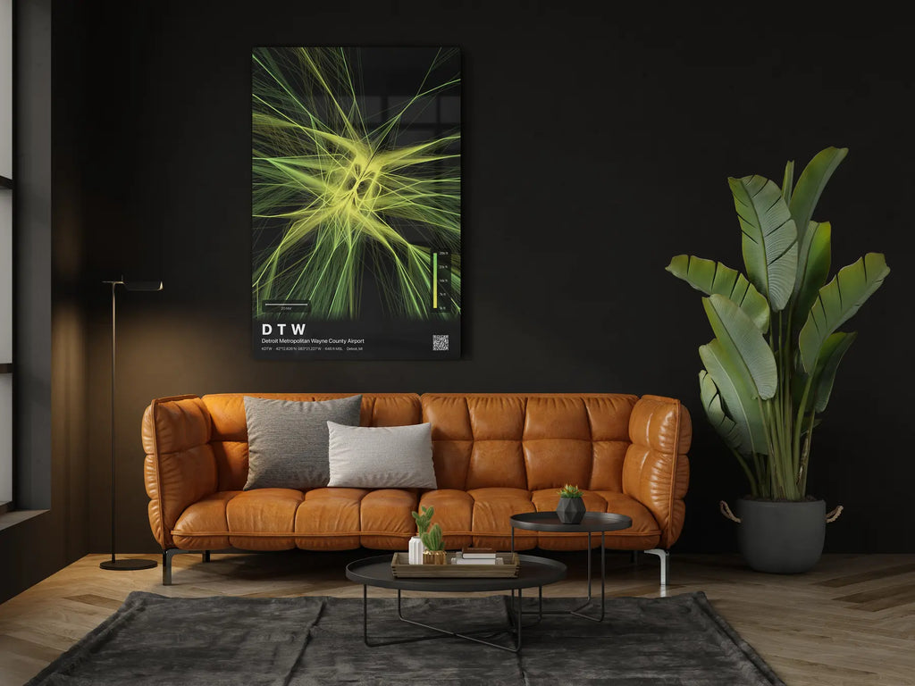 DTW flight path print — Citrus theme · Dark in living-room setting [hotspot:46]