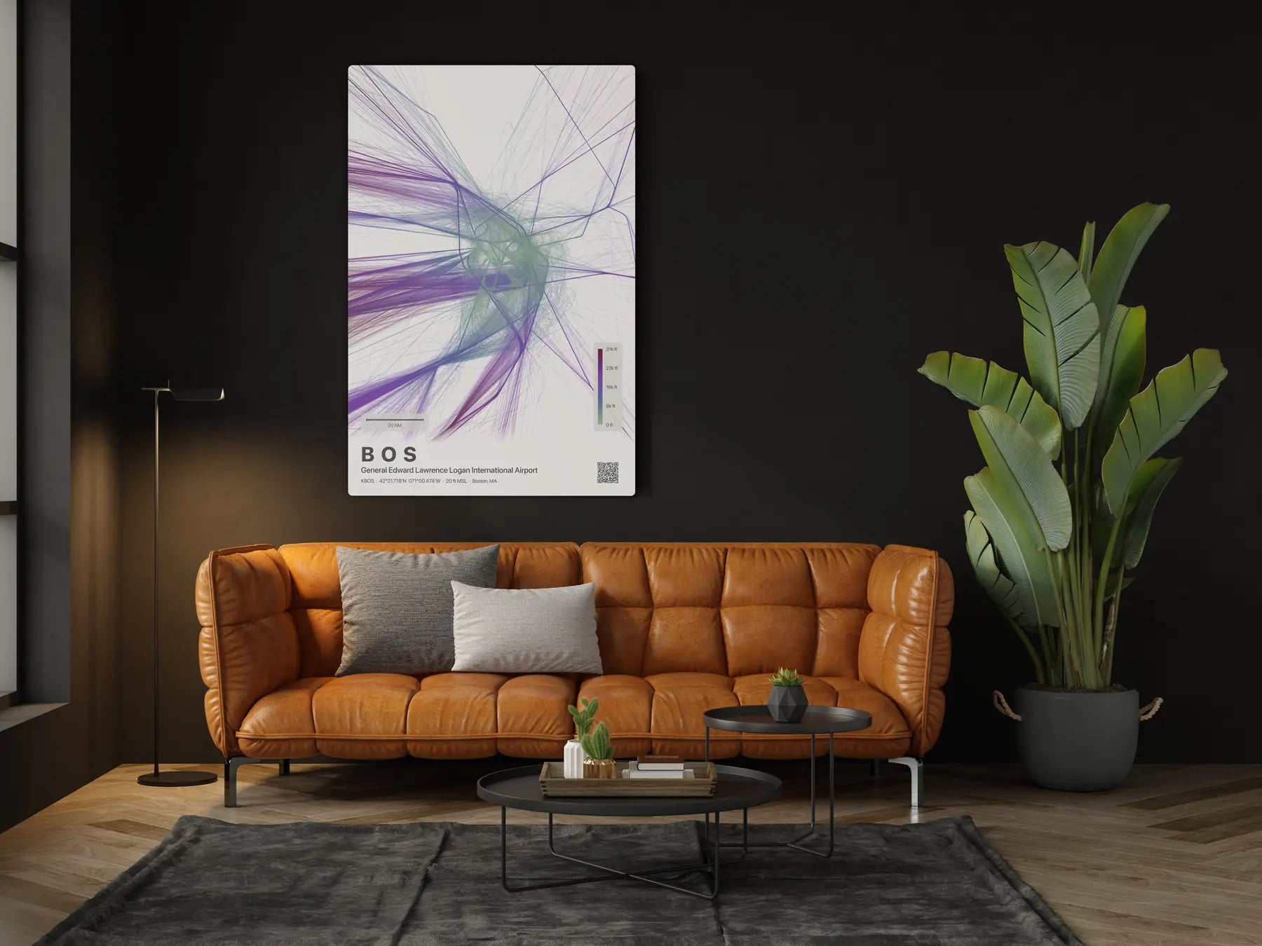 BOS flight path print — Prism theme · Light in living-room setting [hotspot:46]