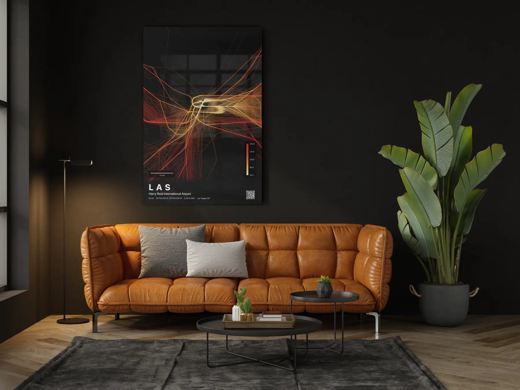 LAS flight path print — Inferno theme · Dark in living-room setting [hotspot:46]