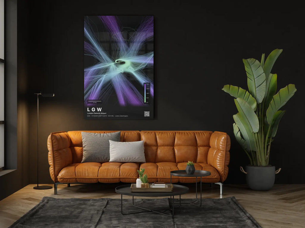 LGW flight path print — Prism theme · Dark in living-room setting [hotspot:46]
