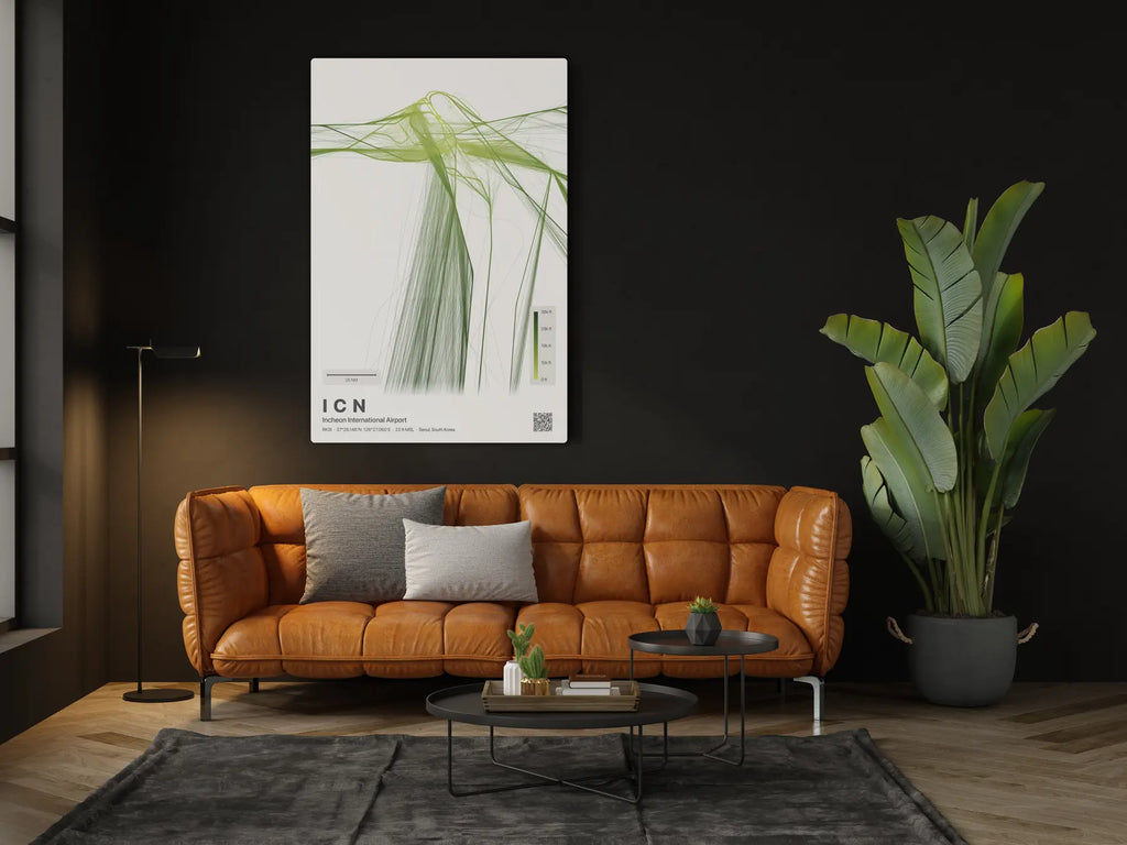 ICN flight path print — Citrus theme · Light in living-room setting [hotspot:46]