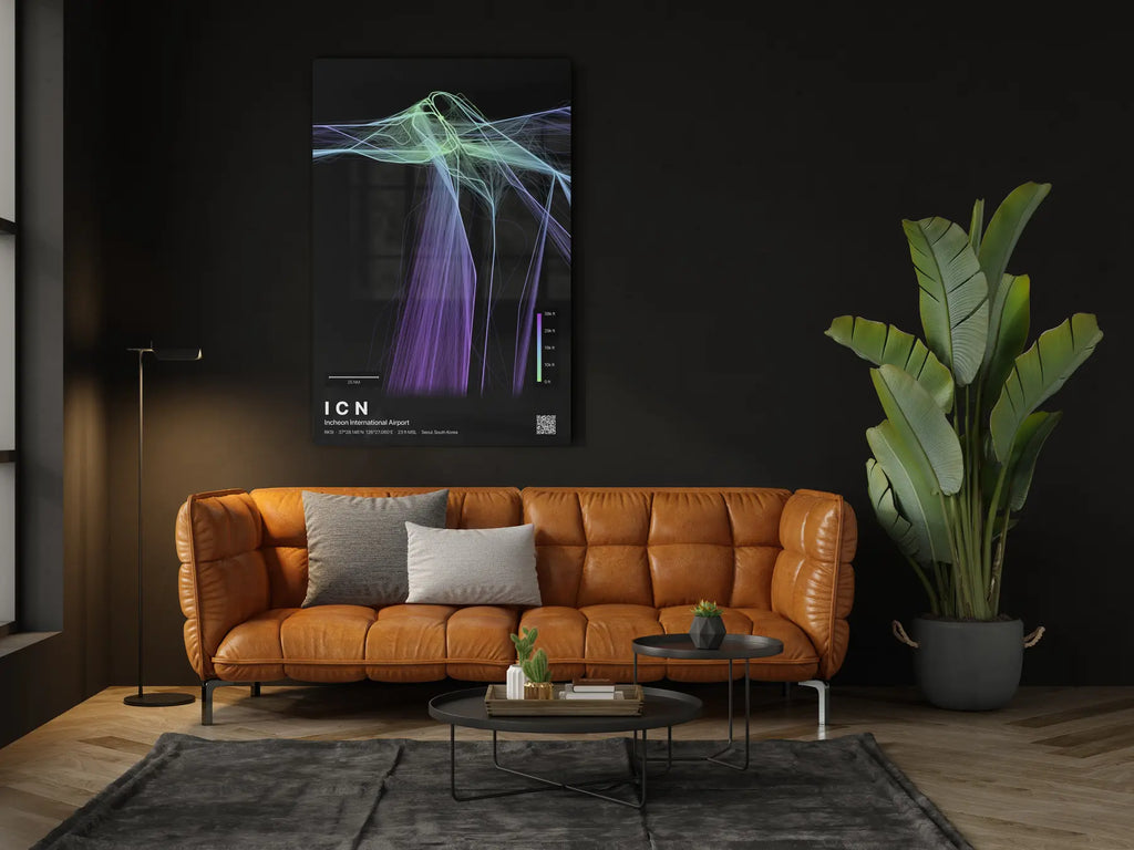 ICN flight path print — Prism theme · Dark in living-room setting [hotspot:46]