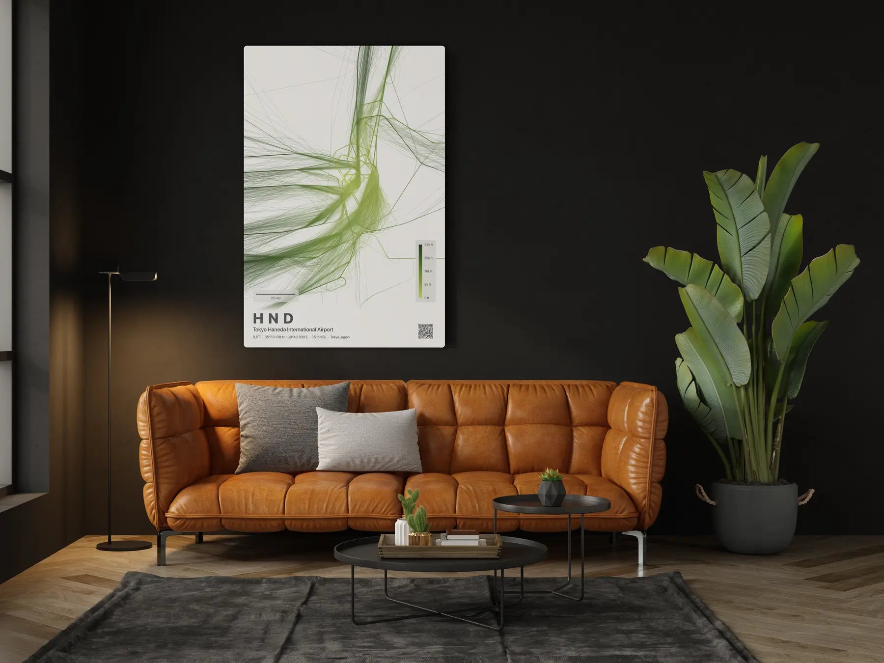 HND flight path print — Citrus theme · Light in living-room setting [hotspot:46]