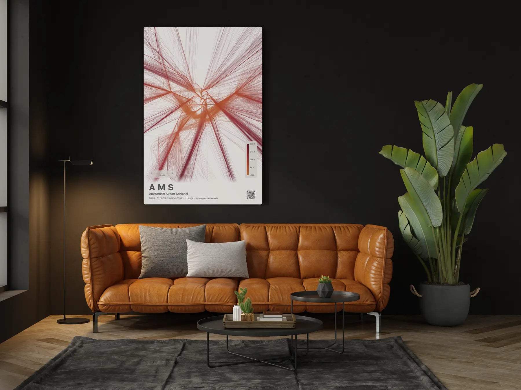 AMS flight path print — Inferno theme · Light in living-room setting [hotspot:46]