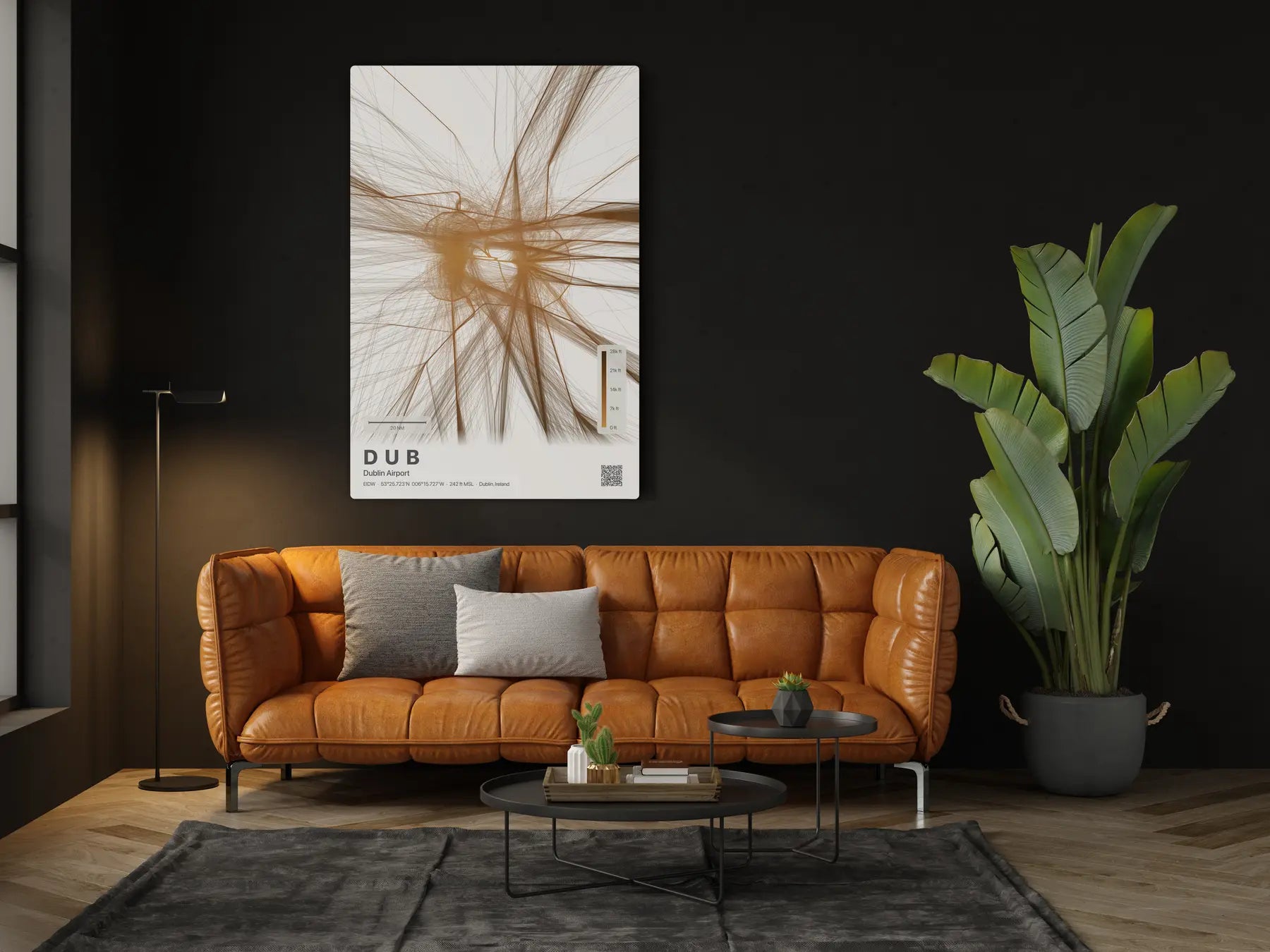 DUB flight path print — Solana theme · Light in living-room setting [hotspot:46]