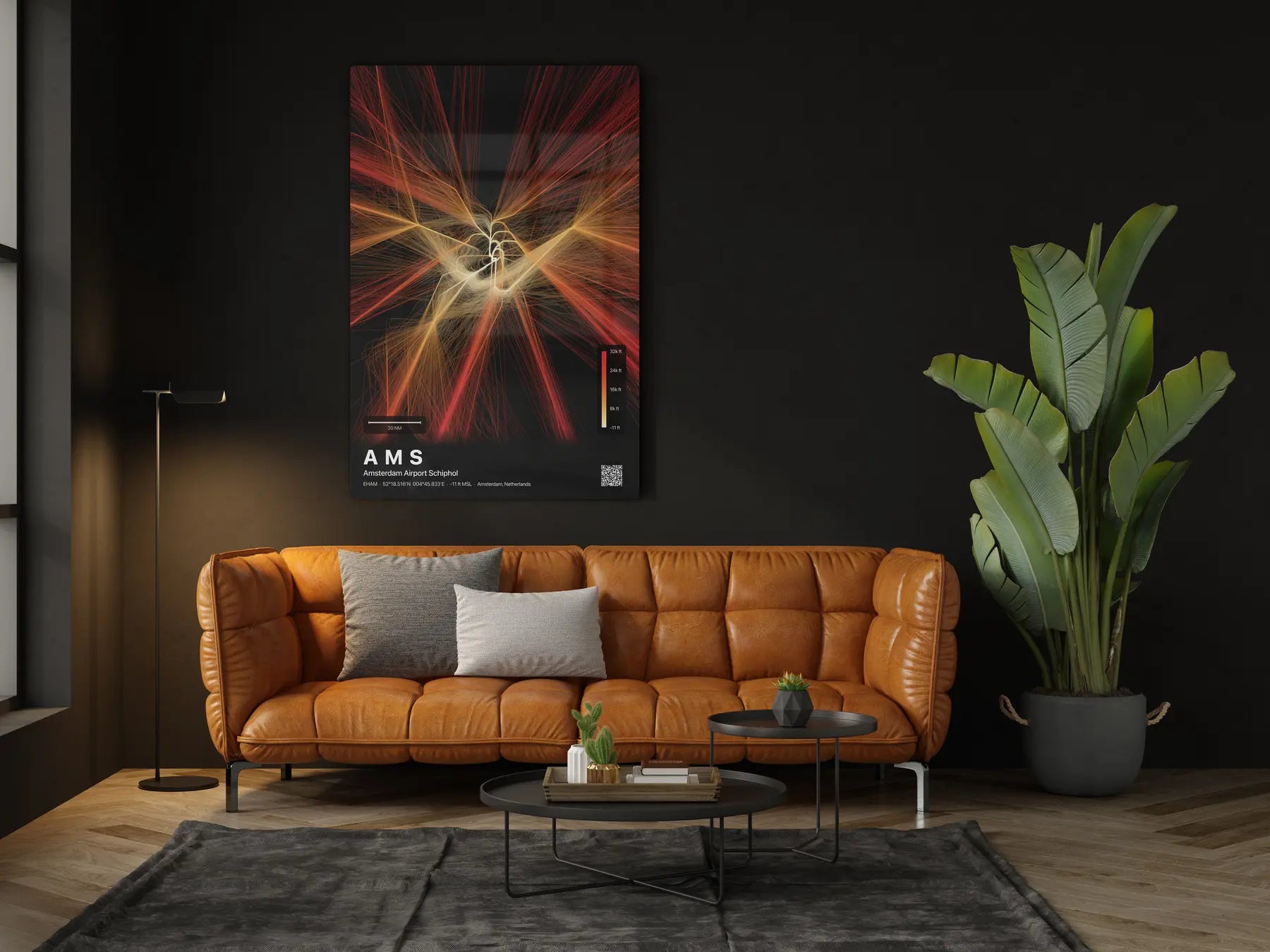 AMS flight path print — Inferno theme · Dark in living-room setting [hotspot:46]