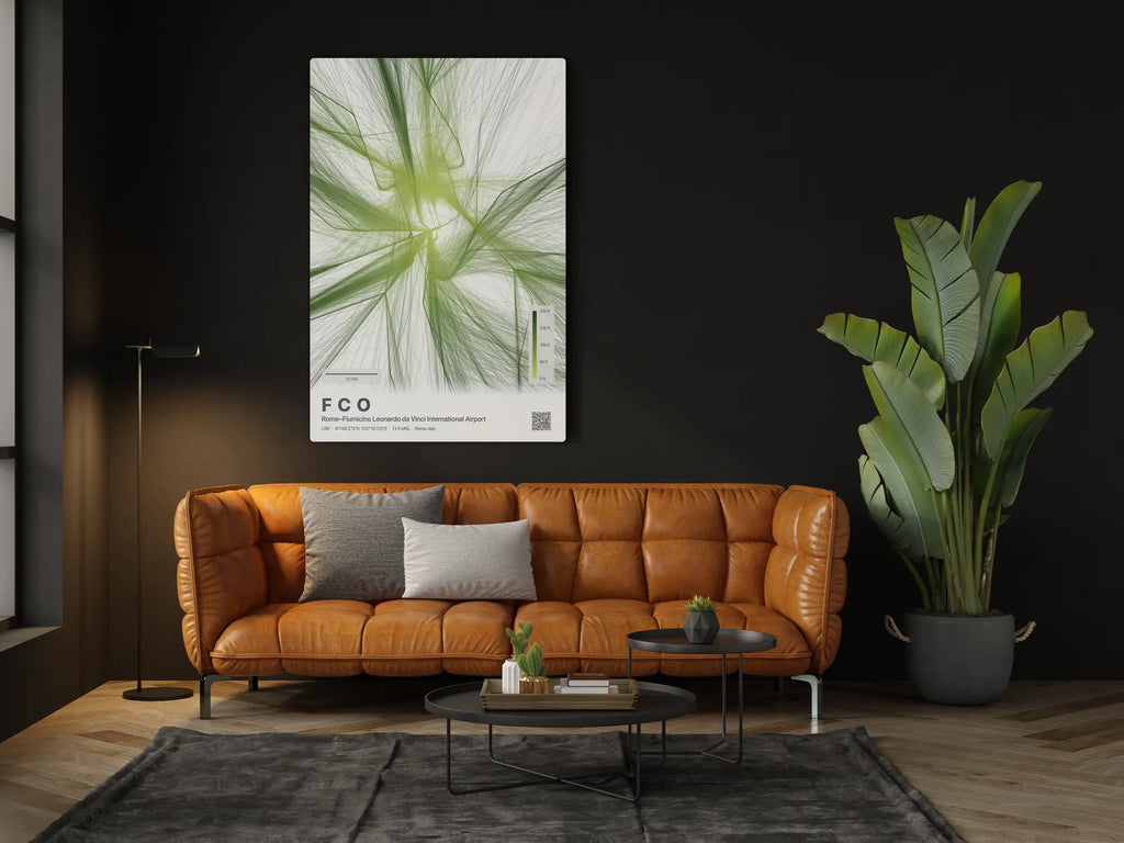 FCO flight path print — Citrus theme · Light in living-room setting [hotspot:46]