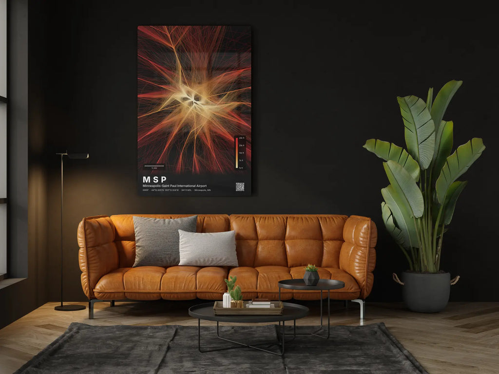 MSP flight path print — Inferno theme · Dark in living-room setting [hotspot:46]